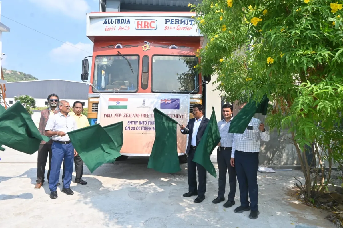 An agri-food consignment for New Zealand is flagged off at Dandu Malkapur in Telangana