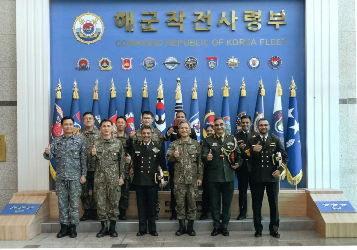 INS Sahyadri: Photograph released by the Ministry of Defence of the ship's arrival in the Republic of Korea