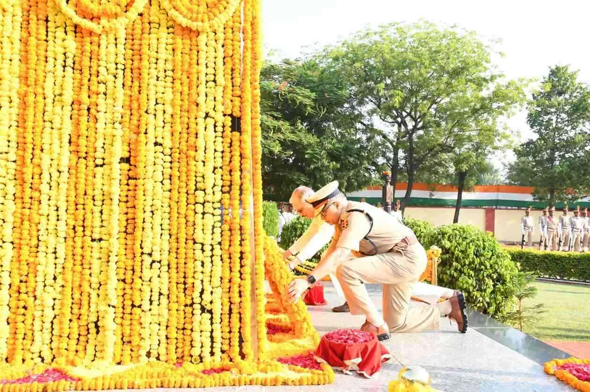 DGP Rajeev Kumar Sharma pays floral tribute at the police martyrs' memorial