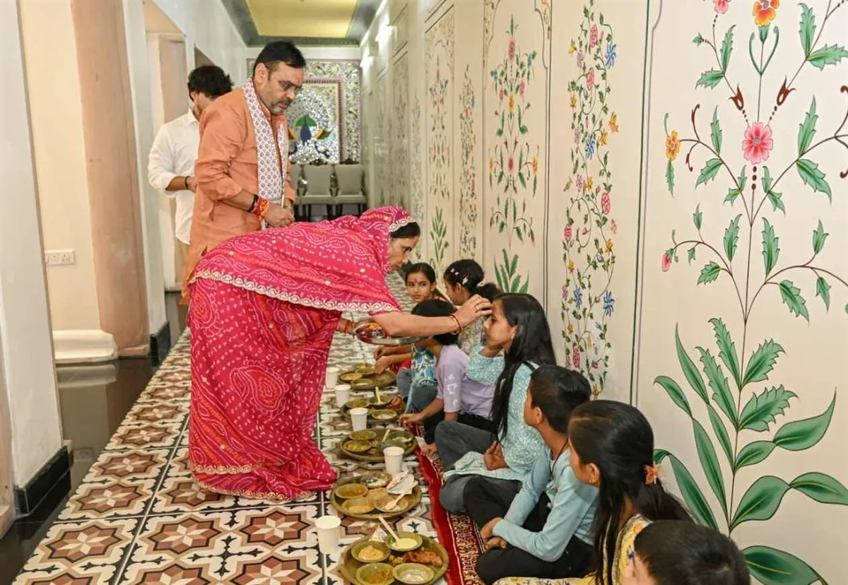 Kanya Pujan rituals at the Maa Raj Rajeshwari temple at the Chief Minister's residence