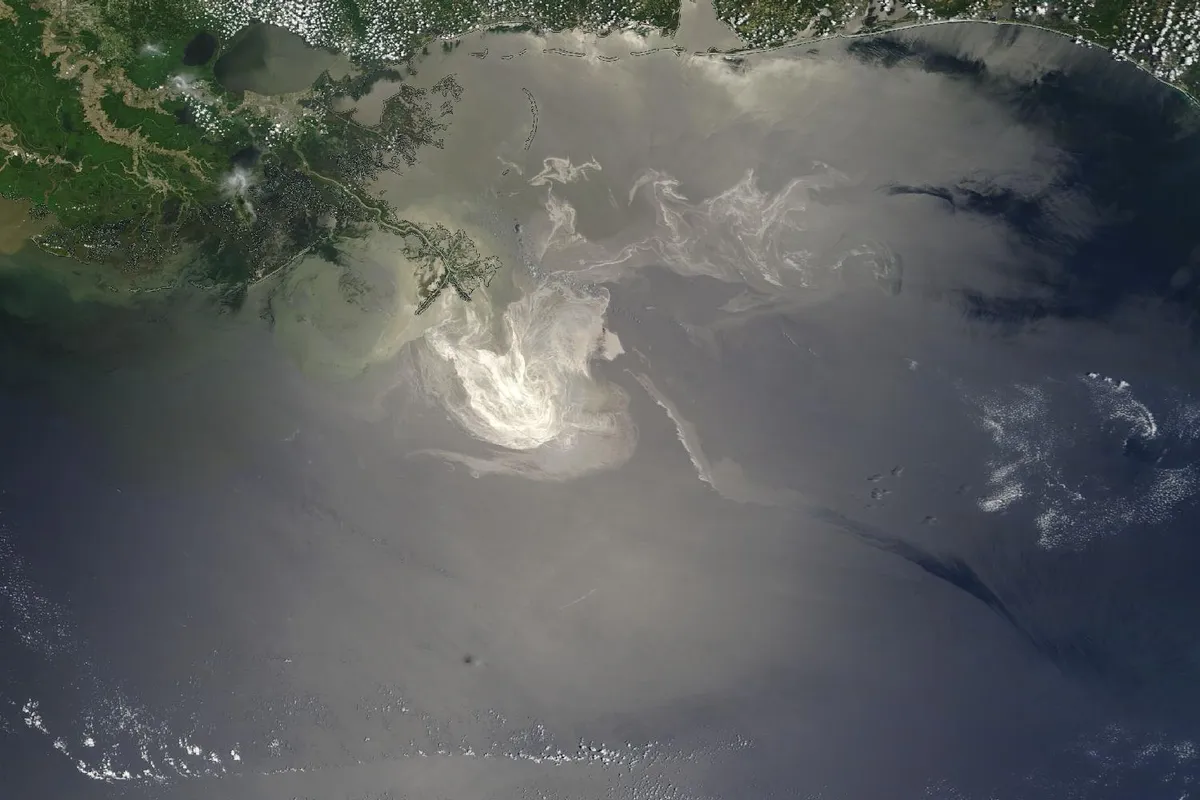 Deepwater Horizon: The northern Gulf of Mexico seen by NASA's Terra satellite on 24 May 2010, about a month after the Deepwater Horizon blowout